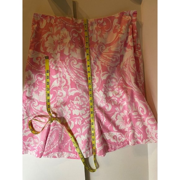 CHAPS Pink/White Abstract Floral Skirt Size 14 Cotton With Cotton Lining Gored - Picture 8 of 9